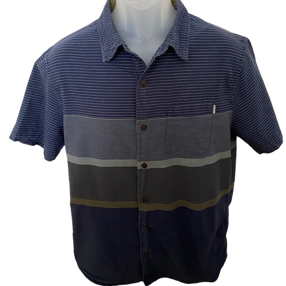 O’NEILL Blue Striped Short Sleeve Collared Shirt Men L Large - Picture 1 of 6